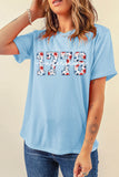 Light Blue America 1776 Floral Print Relaxed T Shirt Aaria Tees