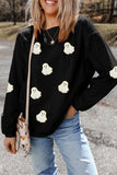 Black Oversized Ghost Print Pullover Corded Sweatshirt Aaria Tees