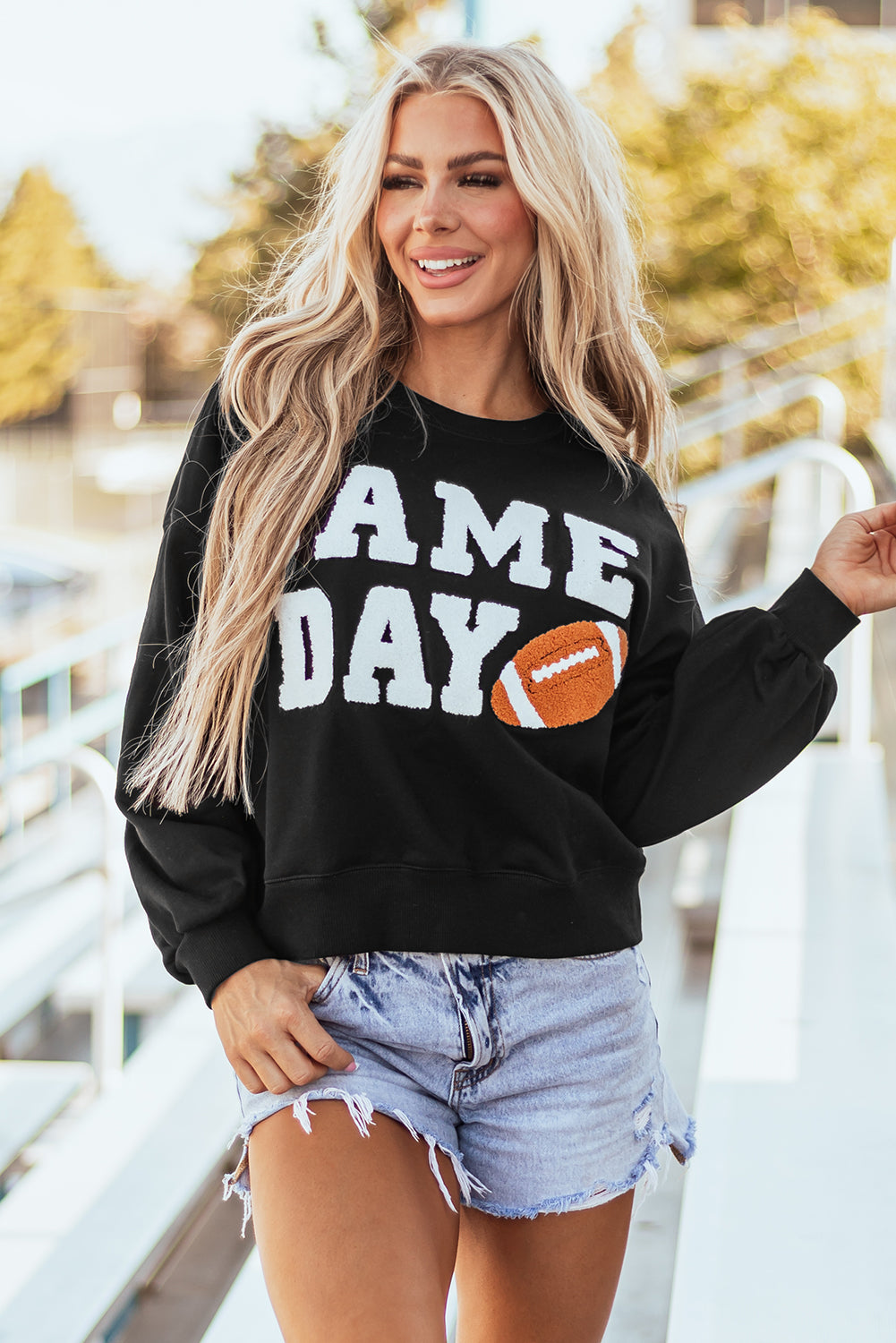 Black GAME DAY Graphic Varsity Pullover Sweatshirt - Aaria Tees Aaria Tees