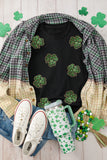 Black Sequin Leopard Clover Graphic Crewneck St Patrick Tee Aaria Tees