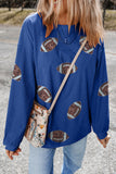 Dark Blue 3D Ribbed Texture Sequin Rugby Patched Baggy Sweatshirt - Aaria Tees Aaria Tees