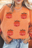 Orange Sequin Pumpkin Patched Twisted Rib Baggy Sweatshirt Aaria Tees
