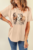 Khaki Gallant Horses Printed Casual T Shirt Aaria Tees