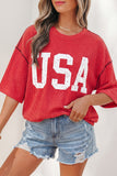 Fiery Red USA Graphic Half Sleeve Loose Ribbed Top Aaria Tees