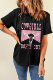 Black COWGIRL DONT CRY Steer Head Print Short Sleeve Top - Aaria Tees Aaria Tees