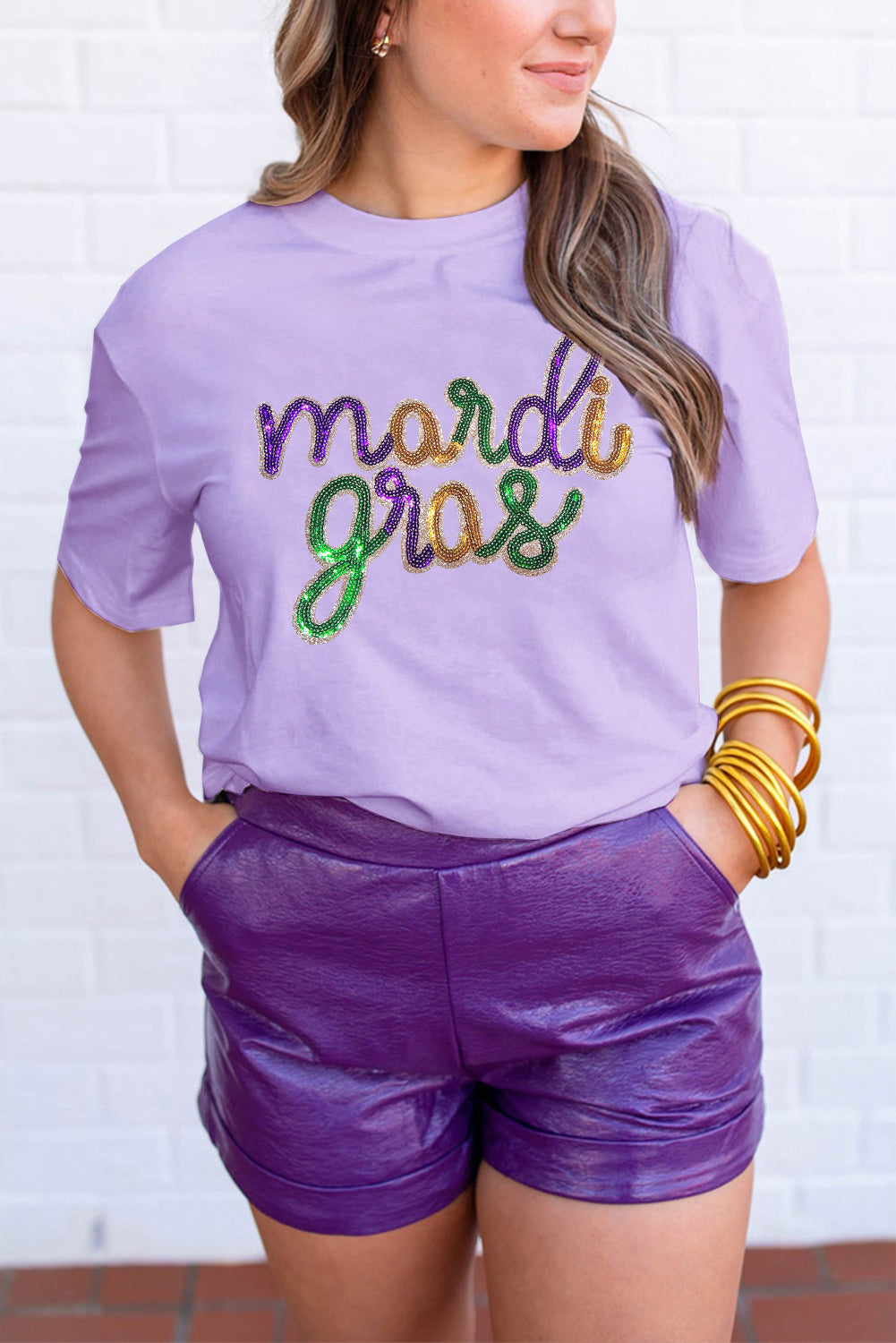 White Sequin mardi gras Graphic T Shirt - Aaria Tees Aaria Tees