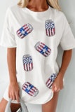 White Sequin American Flag Can Oversized Graphic Tee Aaria Tees