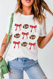 White Bowknot Rugby Graphic Crew Neck Tee Aaria Tees