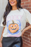 White SPOOKY Pumpkin Print Round Neck Halloween T Shirt - Aaria Tees Aaria Tees
