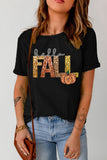 Black Hello Fall Letter Pumpkin Printed Thanksgiving T Shirt Aaria Tees