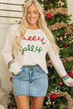 Beige Tinsel Holly Jolly Graphic Classic Sweater - Aaria Tees Aaria Tees