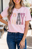 Pink PRAY Sequin Leopard Multiple Patched Graphic Tee - Aaria Tees Aaria Tees