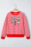 Red Stripe Christmas Nutcracker Sequin Patched Drop Shoulder Top Aaria Tees