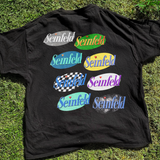 90s Seinfeld 'Logos' Washed Black Vintage Tee Aaria Tees
