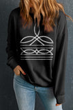 Black Western Pattern Print Round Neck Pullover Sweatshirt - Aaria Tees Aaria Tees