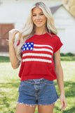 Sky Blue Flag Graphic Short Sleeve Sweater Top - Aaria Tees Aaria Tees