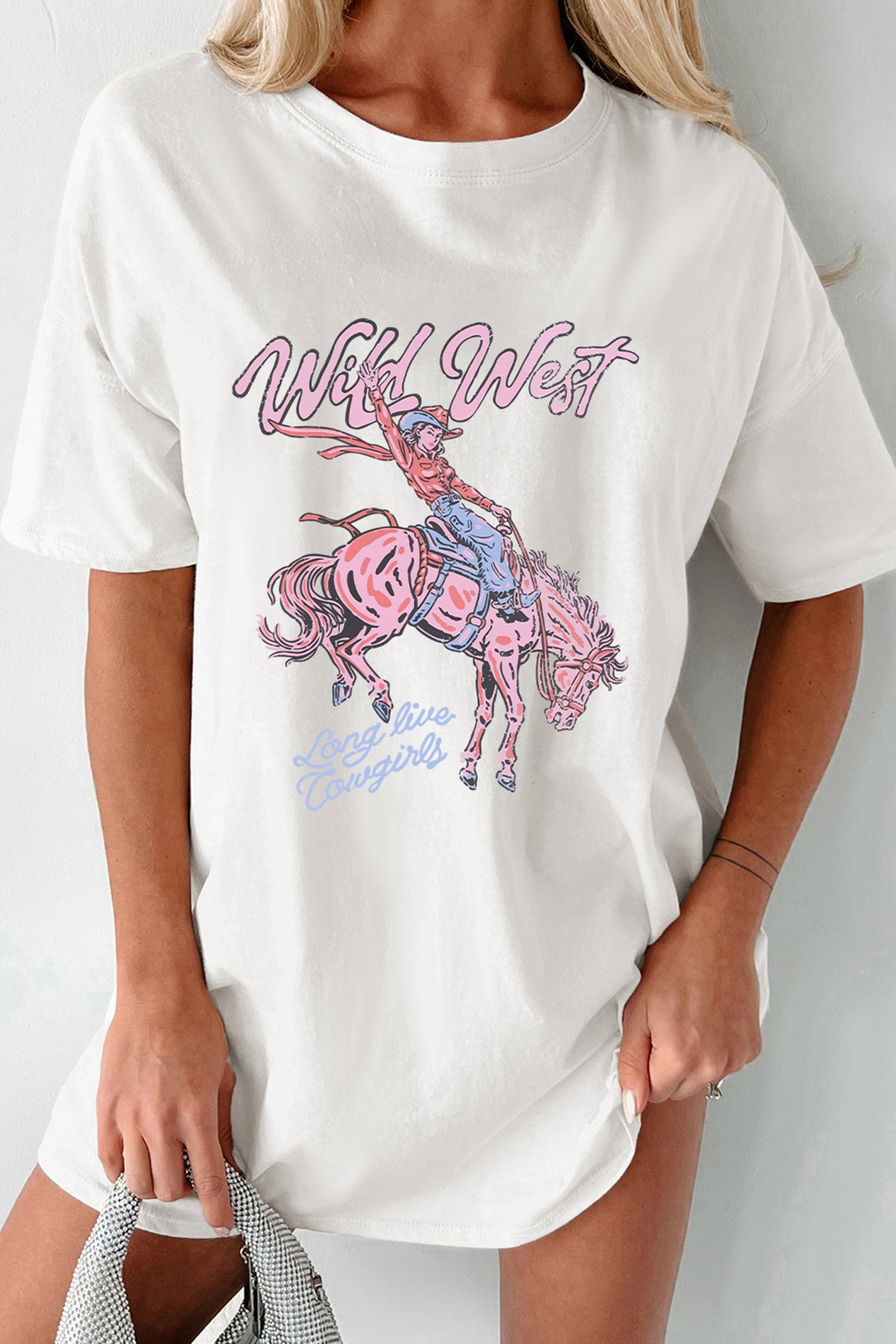 White Wild West Cowgirl Rodeo Graphic Tunic Tee - Aaria Tees Aaria Tees