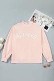 Light Pink BLESSED Embroidered Trim Patch Graphic Plus Size Mock Neck Sweatshirt - Aaria Tees Aaria Tees