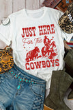 White JUST HERE For THE COWBOY Cuffed Sleeve Crew Neck T Shirt - Aaria Tees Aaria Tees