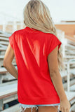 Racing Red Sequin American Flag Balloon Dog High Neck Short Sleeve Top - Aaria Tees Aaria Tees