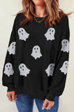 Black Glitter Ghost Pattern Crew Neck Halloween Sweatshirt Aaria Tees