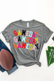 Gray Colorful GAME DAY Graphic Crew T Shirt Aaria Tees