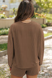 Chestnut Twisted Ribbed Sequin Mallard Graphic Long Sleeve Top and Short Set Aaria Tees