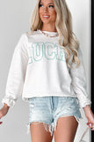 White St Patricks LUCKY Graphic Crew Neck Pullover Sweatshirt Aaria Tees