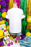 White Mardi Gras Fleur De Lis Sequin Graphic T Shirt - Aaria Tees Aaria Tees