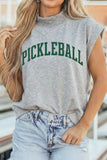 Light Grey PICKLEBALL Lettering Mock Neck Short Sleeve Top Aaria Tees