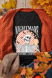 Black Nightmare Before Coffee Skull Checkerboard Graphic Halloween Tee - Aaria Tees Aaria Tees