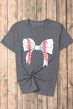 Gray Baseball Bowknot Graphic Casual Tee - Aaria Tees Aaria Tees