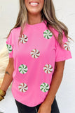 Sachet Pink Sequined Peppermint Pattern Christmas Custom T Shirt Aaria Tees