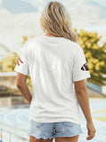 White Sequin Rugby Bow Print Round Neck Casual Shift Tee - Aaria Tees Aaria Tees