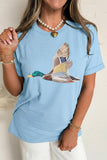 Light Blue Flying Mallard Print Western Graphic Tee - Aaria Tees Aaria Tees