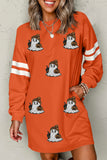 Orange Sequin Ghost Pattern Varsity Sleeve Sweatshirt Mini Dress with Pockets Aaria Tees