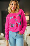 Rose Red Merry & Bright Christmas Letter Graphic Sweatshirt - Aaria Tees Aaria Tees