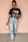 Black Retro Floral Print Crew Neck Casual T Shirt - Aaria Tees Aaria Tees