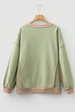 Smoke Green Waffled Color Block St Patricks Day Clover Patched Baggy Sweatshirt Aaria Tees