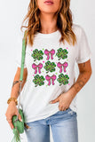 White St Patrick Shamrock Bowknot Printed Crewneck Tee Aaria Tees