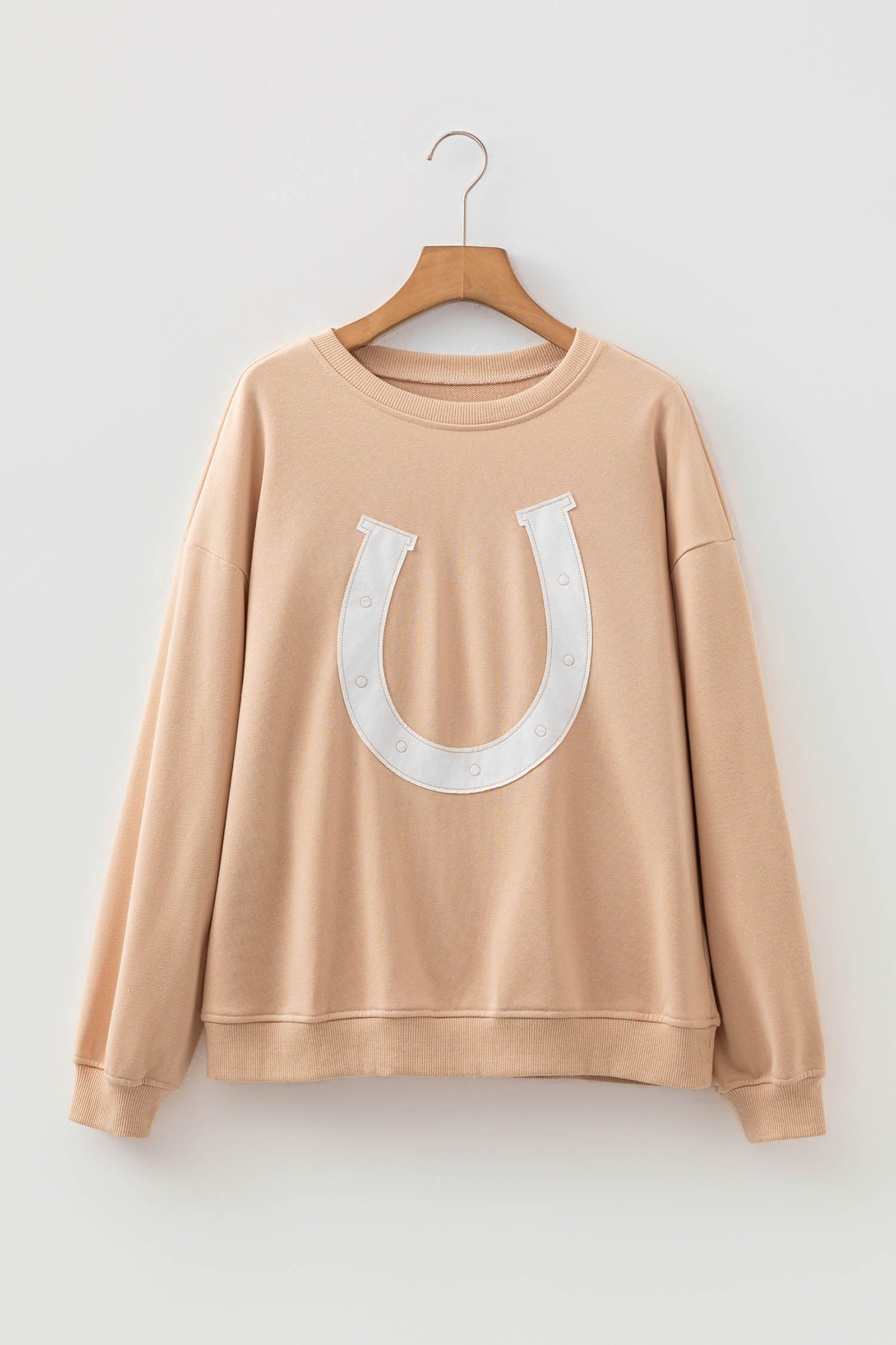 Parchment Horseshoe Embroidered Patch Graphic Drop Shoulder Sweatshirt - Aaria Tees Aaria Tees