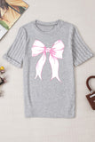 Bow Graphic Round Neck Short Sleeve T-Shirt Aaria Tees