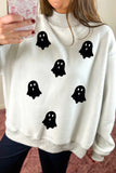 Light Grey Halloween Boo Slogan Ghost Print Reversible Mock Neck  Sweatshirt Aaria Tees
