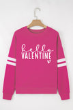 Rose Red Hello Valentine Varsity Striped Sleeve Baggy Sweatshirt - Aaria Tees Aaria Tees