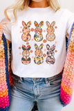 White Floral Bunny Graphic Crewneck Easter Fashion Tee Aaria Tees