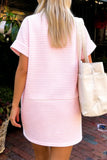 Pink Stripe Patriotic Sequin Flower Mock Neck T Shirt Graphic Dress Aaria Tees