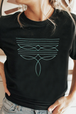 Black Western Fashion Geometric Embroidered T Shirt Aaria Tees