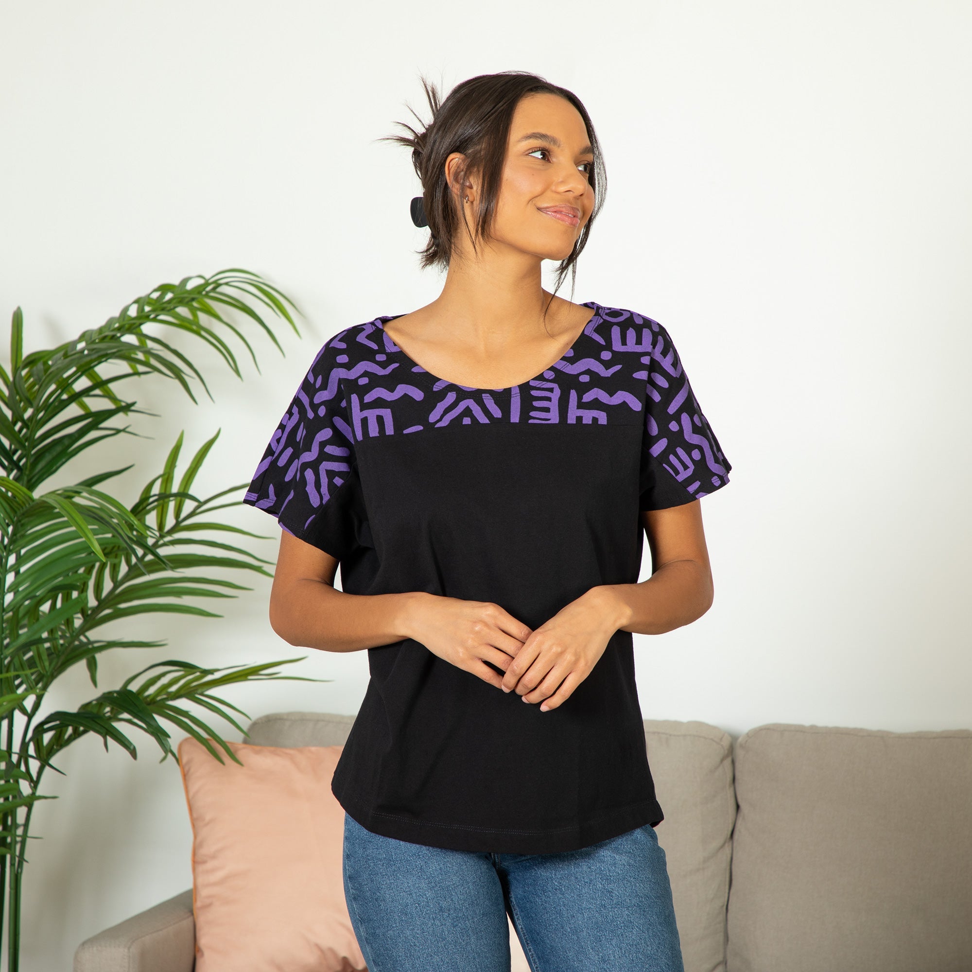 Textile Traditions Printed Plum Top - Aaria Tees Aaria Tees