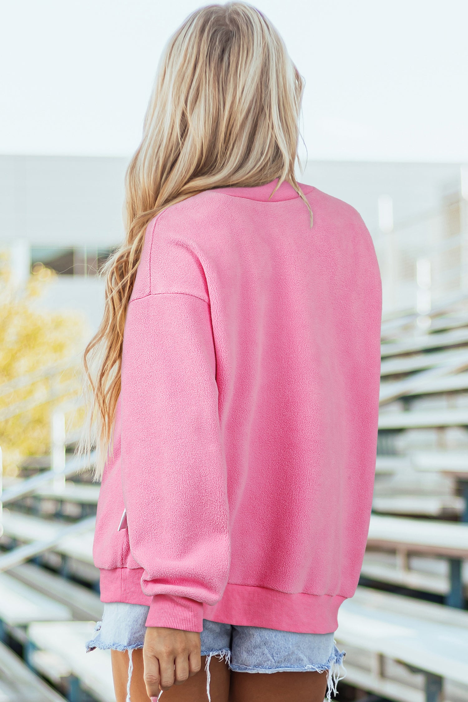Bright Pink LOVER Heart Script Reversible Print Mock Neck Sweatshirt - Aaria Tees Aaria Tees