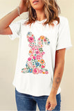 White Floral Easter Bunny Casual Graphic Tee Aaria Tees